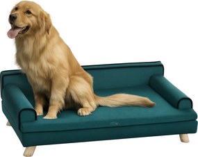 PawHut Skandináv Dönthető Káposztás Kanapé Kutyáknak és Macskáknak Puha Mosható Párnával, Tömör Fa Lábbal 100 x 62 x 32 cm Kacsa Kék | Aosom