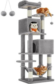 Feandrea macskakaparó torony, 155 cm magas játéktorony 5 kaparóoszloppal szürke színben