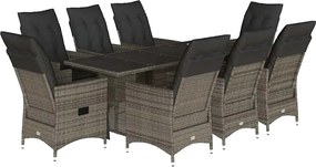 vidaXL 9 részes szürke polyrattan kerti étkezőgarnitúra párnával