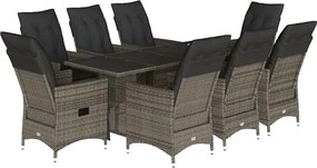 vidaXL 9 részes szürke polyrattan kerti étkezőgarnitúra párnával