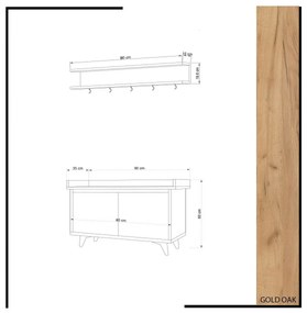 Arasso Oak and White fali akasztó cipőtartóval
