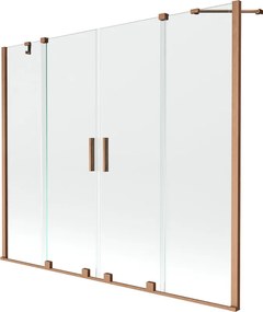 Mexen Velar Kétszárnyú tolóajtós kádparaván 200 x 150 cm, átlátszó, kefe hatású rézzel - 896-200-000-02-65