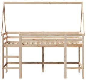 tömör fenyőfa galériaágy létrával és tetővel 90 x 200 cm