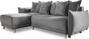 Szürke kordbársony kinyitható sarokkanapé (variálható) Lazy Lukka – Miuform