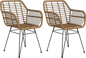 HOMCOM 2 db-os Étkezőszék Konyhai Szék Háttámlával, Szintetikus Rattan Hatás, Fotel Párnával, Nappali Szék, Acél Lábú Székek Étkezőasztalhoz, Világos