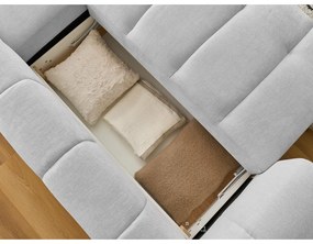 Világosszürke kinyitható-tárolóhelyes sarokkanapé (jobb oldali-heverő résszel) Fuji – Bobochic Paris