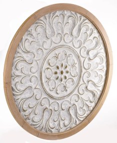 Casa Roma design kör alakú natúrbarna-krémfehér díszesen faragott nagy méretű faldekoráció 91x91x3cm