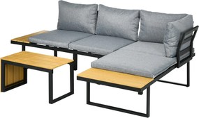 Outsunny 3 darabos Kerti Bútor Szett, Erkély Bútor Ülőpárnákkal, Kerti Lounge Szett Sarokkanapéval, Kétfős Kanapéval, Kávézóasztallal, Teraszra, Erkél