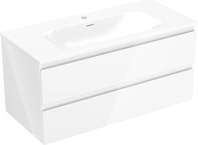 Mexen Orio 100 cm-es fürdőszobaszekrény Vela mosdóval, 2 fiók, fényes fehér - 91A10-10047-2-BFF00-W23M00