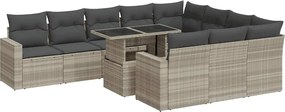 vidaXL 11 részes világosszürke polyrattan kerti ülőgarnitúra párnákkal