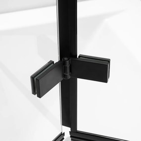Stuxi Ravenna Black 120x140 összecsukható 3 szárnyú kádparaván 6 mm vastag vízlepergető biztonsági üveggel, fekete elemekkel