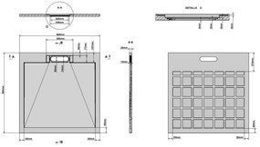 Zuhanytálca - kőhatású, strukturált pala - kompozit ásvány - Viva ES - matt fehér - 90 x 90 x 3 cm