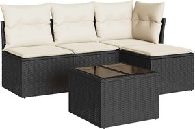 vidaXL 5 részes fekete polyrattan kerti kanapészett párnákkal