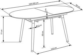 Caliber bővíthető étkezőasztal – fehér matt / san remo tölgy 160 - 200 cm