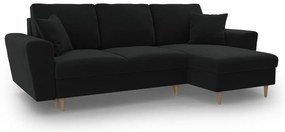 Fekete bársony kinyitható tárolóhelyes sarokkanapé Kyoto – Cosmopolitan Design
