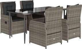 vidaXL 5 részes szürke polyrattan kerti étkezőgarnitúra párnával