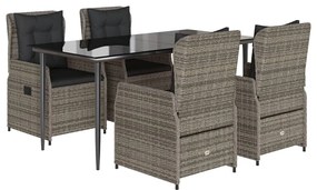 vidaXL 5 részes szürke polyrattan kerti étkezőgarnitúra párnával