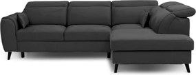 Sötétszürke bársony kinyitható-tárolóhelyes sarokkanapé (jobb oldali-L alakú) Noble – ELTAP