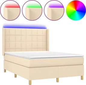 vidaXL krémszínű szövet rugós és LED-es ágy matraccal 140x200 cm