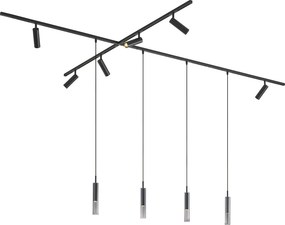 Modern fekete sínrendszer 6 spotlámpával és 4 függőlámpával, 1 fázisú - Slimline Uzzy Loyce