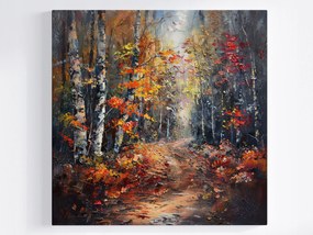 Vászonkép Canvas Tájkép Erdő Fák Ősz Ösvény Levelek 80x80