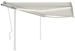 krémszínű kézzel kihúzható LED-es napellenző 4,5x3,5 m