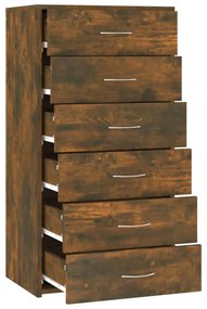 füstös tölgy színű szerelt fa komód 6 fiókkal 50 x 34 x 96 cm