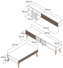 Nappali bútor szett Milonella (dió + antracit). 1107143