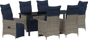 vidaXL Asztal és szék szett párnával 7 pcs Szürke PE Rattan