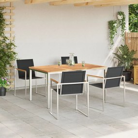 5 részes kerti étkező szett masszív tölgyből, 150x90x75 cm kültéri étkezőasztal masszív tölgyből