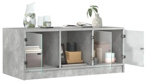 betonszürke dohányzóasztal üvegajtókkal 102 x 50 x 42 cm