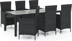 vidaXL 7 részes fekete polyrattan kültéri étkezőszett párnákkal