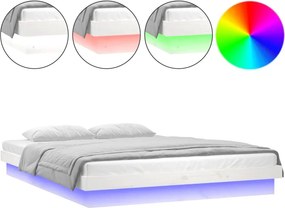 vidaXL King Size fehér tömör fa LED-es ágykeret 150 x 200 cm