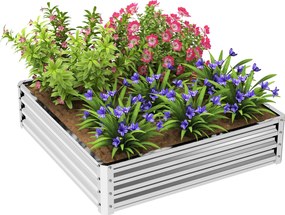 Outsunny Föllemelt Kertágy, Ültetőbox, Zöldségágy, Növényi Doboz, Fűszernövény Ágy Kerthez, Teraszhoz, Balkonhoz, Acél, Ezüst, 120 x 120 x 30 cm | Aos