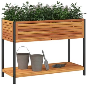 vidaXL tömör akácfa és acél kerti virágtartó polccal 110 x 45 x 80 cm