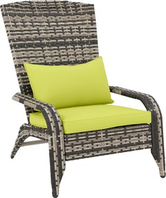 Outsunny Adirondack Kerti Szék Karfával és Párnákkal, Rattan és Acél Szék Belső és Külső Használatra, 64x80x90 cm, Zöld | Aosom
