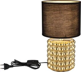Globo 21626 Kerámia asztali lámpa arany színű, fekete textil, fekete PVC kábel, billenőkapcsoló a kábelen, ø: 185mm, M:330mm, kábelhossz 1500mm, nem tartozék: 1x E14 40W 230V