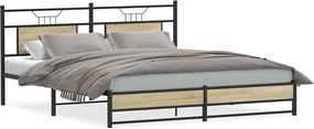 vidaXL sonoma tölgy színű fém ágykeret matrac nélkül 183 x 213 cm