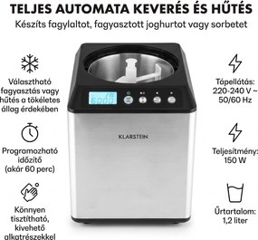 Klarstein Vanilly Sky Family, fagylaltgép, fagylalt- és fagyasztott joghurtkészítő gép, 250 W, 2,5 L, ezüst