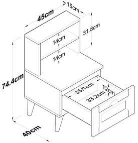 Éjjeli szekrény RANI 45x74,4 cm fehér/barna