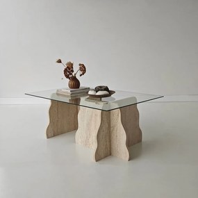 Canyon üveg dohányzóasztal, travertin-átlátszó, 105 cm