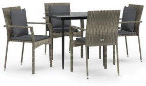 5 részes fekete és szürke polyrattan kerti étkezőszett párnával