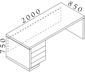 Lineart asztal 200 x 85 cm + bal konténer, sötét szil / antracit