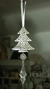 Karácsonyi áttört fenyő függődísz üveg logóval 21x10cm