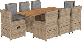 vidaXL 9 részes bézs polyrattan kerti étkezőgarnitúra párnákkal