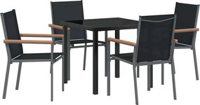 vidaXL Kert étkező szett 5 pcs Fekete Porfestett acél