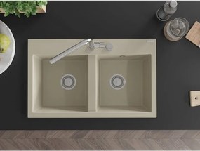 Mexen Hektor 2 rekeszes gránit mosogató 800 x 480 mm, bézs, króm szifon - 6521802000-69