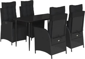 vidaXL 5 részes fekete polyrattan kerti étkezőgarnitúra párnákkal