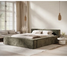 Sötétzöld kárpitozott ágyneműtartós franciaágy ágyráccsal 140x200 cm Voliera – Maison de Rêve