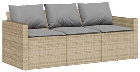 3 személyes bézs polyrattan kerti kanapé párnával